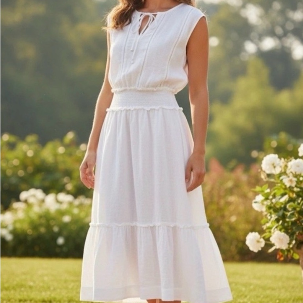Rails White Sleeveless Midi Dress